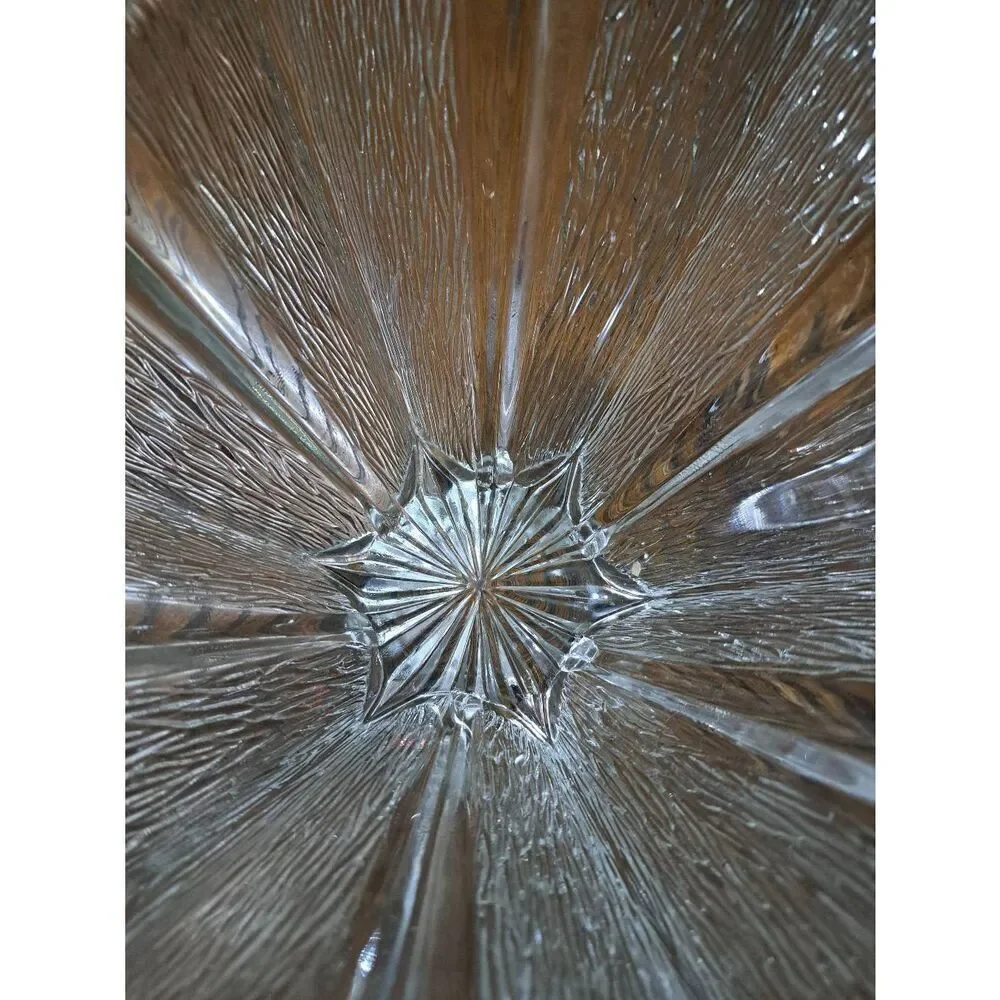 Vintage Crystal Starburst Bark Texture Star Shaped Bowl Centerpiece Good Quality